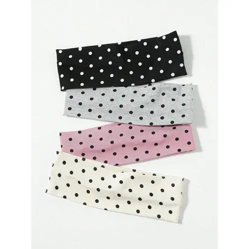 Women's 4-Pack Nylon Polka Dot Soft Headbands, Athleisure Sports Headbands for Thick Hair, Gym-Friendly Minimalist 1-Size Hair Accessories, Ideal Teen Girl Gifts, Soft Headband