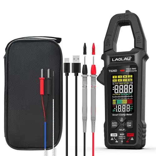Laolau Rechargeable Portable Clamp Meter with Color Screen, 6000 Counts Multi-Function Voltage Tester, Ac/dc Current, Temperature, Resistance, and Capacitance Measurement for HOME Repairing, AUTO Diagnose, DIY Electrician Tools, Smart Digital Multimeter