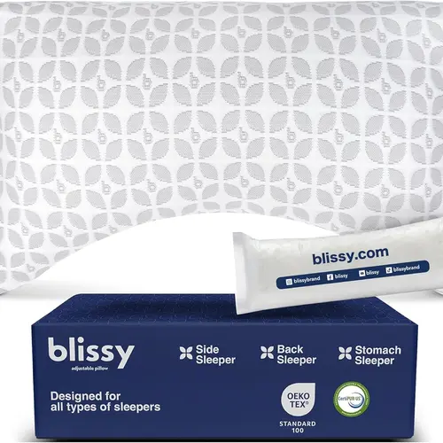 Blissy Signature Adjustable Pillow - Crescent - For Side & Back Sleepers - Wake Pain-Free!