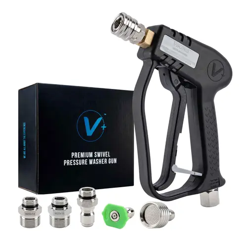 VIKING Premium Swivel Pressure Washer Gun, Short Handle with ¼” Quick Connect for a Gas or Electric Pressure Washer, Includes 3 Adapters and 2 Nozzles for Car Cleaning Kit