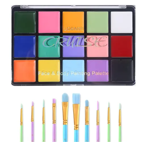 #sohochic UCANBE Face and Body Paint Set, 15-Color Palette Makeup Kit with 10 Colorful Artist Brushes, Oil-Based Paint for Halloween, Cosplay, Parties, and SFX Costumes,sunscreen