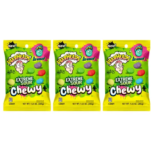WARHEADS X ZHC Extreme Sour Soft Chewy Candies Snack - 7.25oz Peg Bag Tangy Sour Variety Pack (3 Pack)