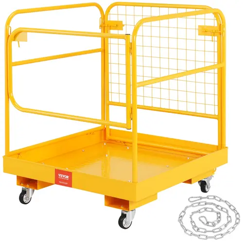 【Summerfinds】VEVOR Forklift Safety Cage 1200 lbs Load Capacity36 x 36 inches Folding Forklift Work Platform with Lockable Swivel WheelsDrain Hole & Device ChainHolds 1 to 2 AdultsPerfect for Aerial WorkLockable Safety Door, Lockable Safety Door, Galvanize