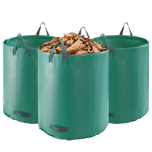 VEVOR 3-Pack 72 Gal Reusable PP Fabric Yard Waste Bag, 26.4x30 in Long-Lasting Collapsible Lawn Garden Bin, Heavy Duty Stand-Up Grass Clipping Container with Stitched Edges, Reinforcement Ring, Handles, 180 Lbs / 82 Kg Capacity, 72 Gallon