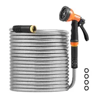 【FathersDayGift】VEVOR Metal Garden Hose ,  , Max. 200 ft Rust Proof Stainless Steel Water Hose, Heavy Duty Backyard Hose with 10 Function Nozzle, No-Kink & Flexible Water Pipe, Lightweight Metal Hose for Yard, Outdoor VEVOR Super Brand Day