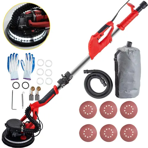 【SummerFinds】VEVOR Drywall Sander 800W-900W, Variable Speed 800-1750 RPM, Foldable Sheetrock Sander with Telescope Handle, LED Strip Light, Vacuum Bag & Gloves Heavy Duty Power Tools