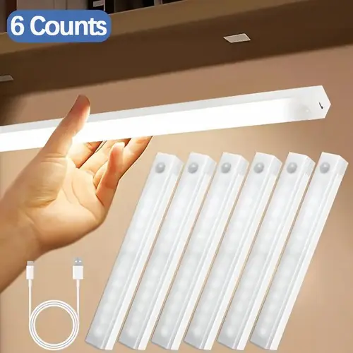 6-Piece Magnetic LED Motion Sensor Light Strip Set USB Rechargeable Adjustable for Kitchen Closet Staircase Indoor Lighting as Valentines Day Gift,summervibes  Mother's Day gift summerwins,summerwins