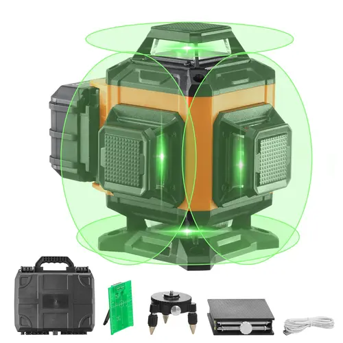 【Summerfinds】VEVOR Rotary Laser Level, 100ft Green 4x360° Cross 16-Line Laser with IP54 Waterproof, Remote Control, Manual Mode, 5h Runtime, Included Battery, Magnetic Mount for Windows, Cabinets, Tile Work, Composite, Waterproof Ip54