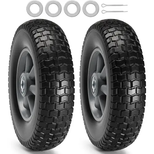 【FathersDayGift】VEVOR Solid PU Run-Flat Tire Wheel,  , 10", 2-Pack, 180 lbs Dynamic Load, 220 lbs Static Load, Flat Free Tubeless Tires and Wheels for Hand Truck, Utility Cart, Dollies, Garden Trailers, Various Carts VEVOR Super Brand Day