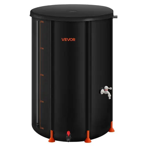 【SummerFinds】VEVOR Collapsible Rain Barrel,  , 100 Gallon Portable Rain Water Collection Barrel, 1000D PVC Rainwater Collection System, Garden Water Catcher Tank Storage Container with Spigot & Overflow Kit, Black