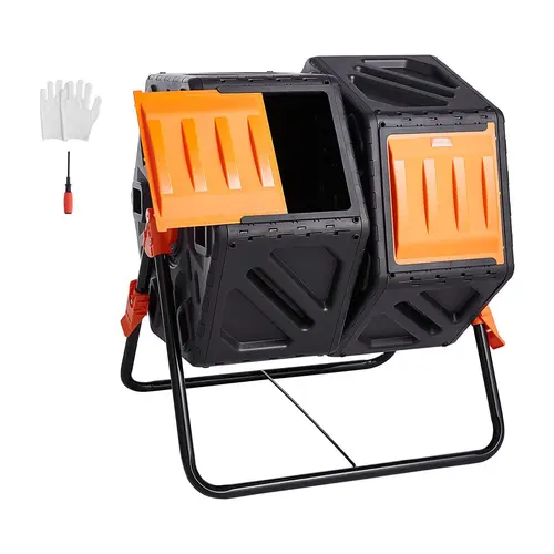 【SummerFinds】VEVOR Compost Bin, 37-Gal Dual Chamber Composting Tumbler, High Volume Two Rotating Chambers with 2 Sliding Door and Steel Frame, BPA Free Composter Bin Tumbler for Garden, Kitchen, Yard, Outdoor