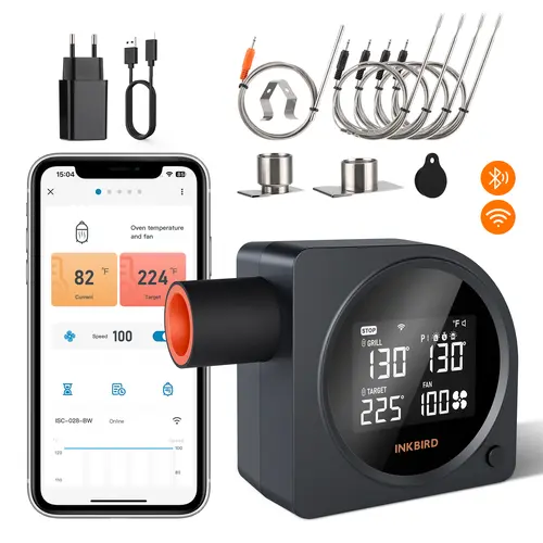INKBIRD Wi-Fi 5G & Bluetooth Kitchen Digital Meat Thermometer with 5 Multiple Probes, Automatic Smoker Fan, LCD Thermometer Display, Oven & Grill Temperature Controller for Big Green Egg, Kamado Joe (Restocked) - Kitchen Utensils Gadget, Measure