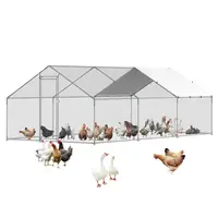 VEVOR Coated Metal Chicken Coop Enclosure, 9.8x19.6x6.5 ft Large Walk-in Poultry Pen with Easy Installation, Water-Resistant Cover, Spire Roof, Security Lock, 1" Galvanized Steel Pipes, Hexagonal Protective Mesh, Spacious Living Area for Backyard Farms#So
