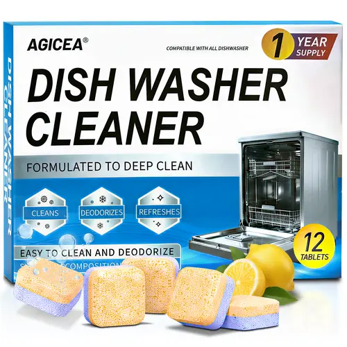 AGICEA Dishwasher Cleaner Tablets (12-Pack) – Deep Cleaning & Odor Removal, Hard Water & Limescale Descaler, Septic Safe，Summervibes