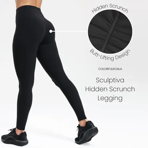 Colorfulkoala Sculptiva Hidden Scrunch Leggings for Women, No Front Seam Butt-Lifting Yoga Pants with Tummy Control,travel essentials,camping essentials