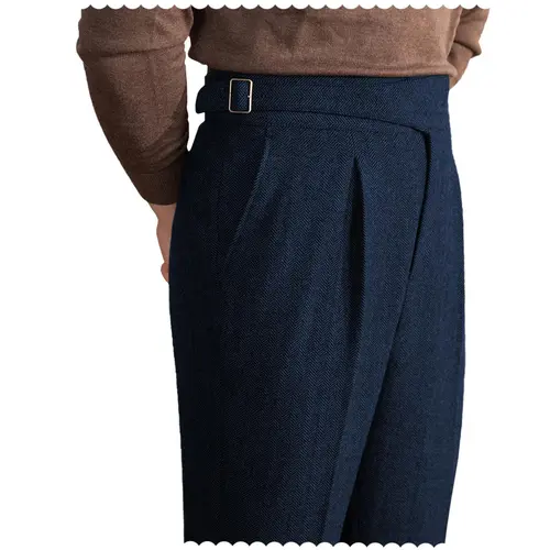 Men's Retro Herringbone Tweed Wool-Polyester Blend Dress Pants - Menswear Formal Wear Workwear for Business, Weddings & Polished Daily Looks, Business To Weekend Ready, Polished For Weddings, Buttons, Holiday, Retro Vintage, Ankle Length, All Seasons