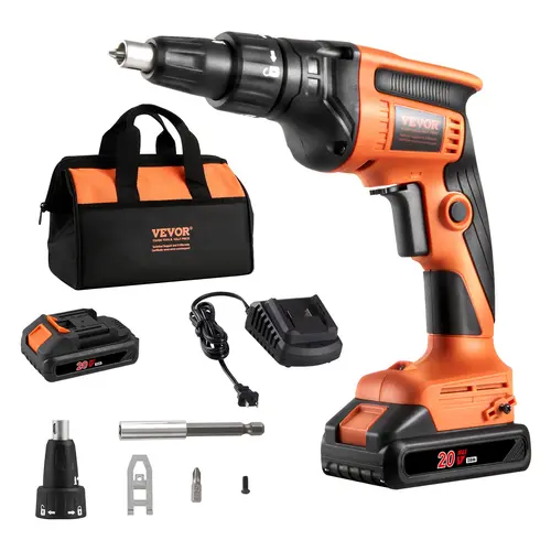 【Summerfinds】VEVOR 20V Max Brushless Cordless Drywall Screw Gun (4200RPM) Kit - 2 Batteries, Charger, Belt Clip for Hands-Free Use, Anti-Start Safety, Tool Bag, Adjustable Forward/Reverse, Built-in LED Light, Belt Clip Hands‑Free