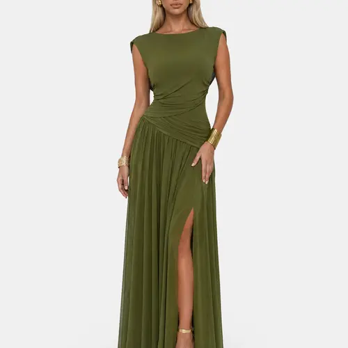 CurvySweet Athena Women's Sleeveless Convertible Cowl Neck Ruched Waist Slim Fit Maxi Dress for Wedding Guest Cocktail Party Evening summerwins,summeroutfits,vacationoutfits,beachoutfits