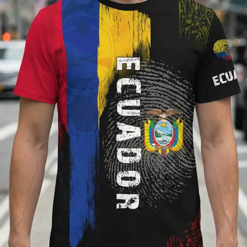 Men's Ecuador Flag Novelty T-Shirt, Casual Tee, Summer Short Sleeve Printed Casual Top, Casual Apparel, Sporty Fitted Long Clothing, All over Print, Streetwear, Menswear