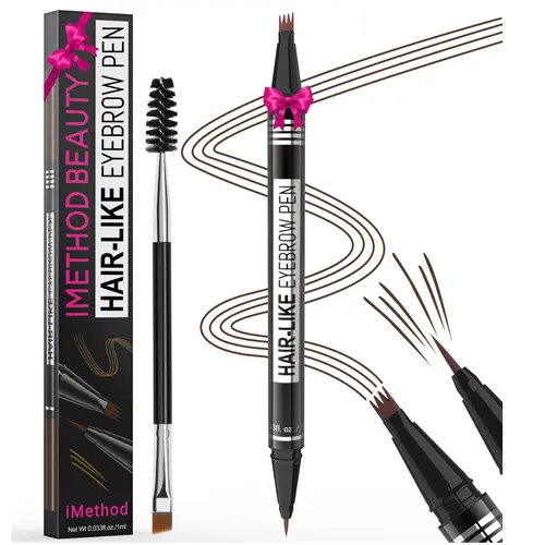 iMethod Microblading Eyebrow Pen - 2-in-1 Dual-Ended Makeup Brow Enhancing Pencil with 4-Fork-Tip for Hair-Like Strokes & Precise Brush-Tip, Brush-On Eyebrow Pencil for Women