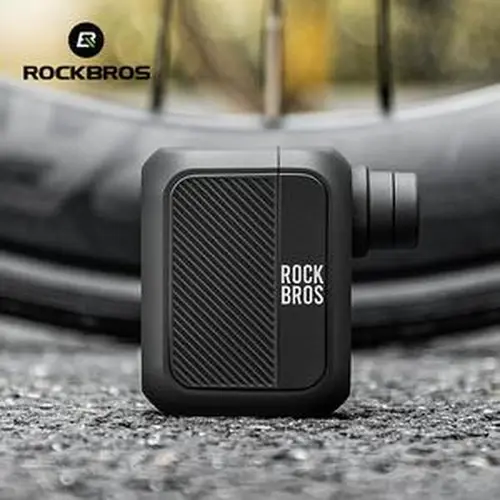ROCKBROS Compact Bicycle Electric Air Pump, 100Psi High Power, Nylon Shell, Portable Shape, Lightweight AV/FV Inflator for MTB/Road Bike Emergency Outdoor Cycling Bike Accessories