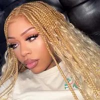 #T274/614 36 Inches Full Lace Premium Synthetic Fiber Bohemian Box Braided Wigs Knotless SuperNova Hair Ash Blonde Wig DM to Pre-cut Lace #Summervibes #DealsForYouDays Lace Frontal Wigs Lace Closure Wig