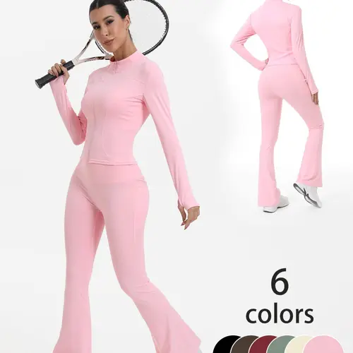 New Women's Two-Piece Set, Fashion Simple Solid Color Long Sleeve, High Elasticity Yoga Pants, Gym Yoga Clothing, Suitable for Daily Wear, Running, Cycling, Sports Activewear Set, Stretchable Activewear, Stretchy Activewear