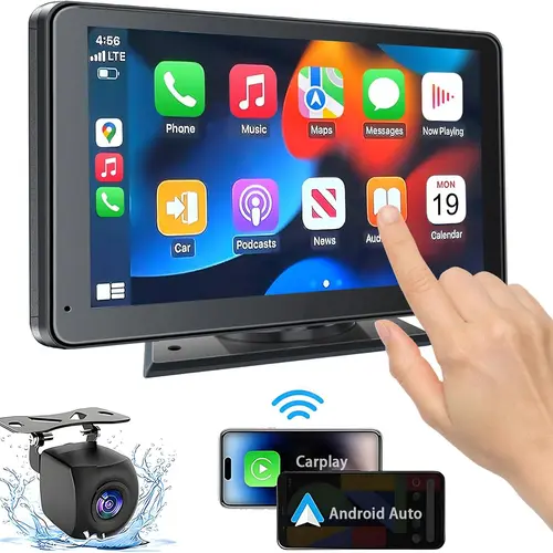 Portable Wireless with Apple CarPlay and Android Auto Screen for Car, 7" HD Touch Screen Car Stereo with Mirror Link, Bluetooth 5.2, Backup Camera, AUX,FM Transmitter for All Vehicle toolupgrade