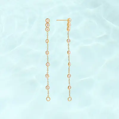 PAVOI Waterproof Dangle Earrings for Women - 14K Gold Plated Long Drop Earrings with Cubic Zirconia - Stainless Steel Elegant Linear Dangling Jewelry Gifts