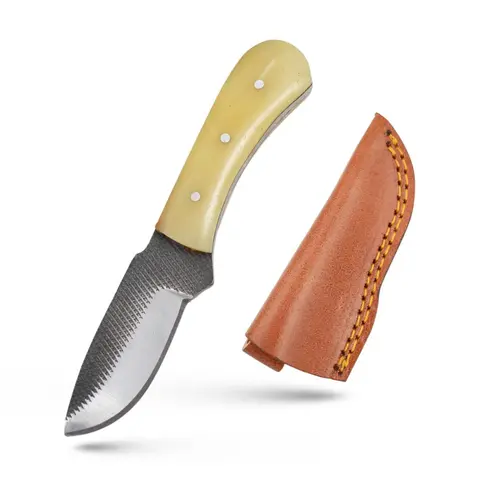 Wild Turkey Handmade Fixed Blade Knife - 5.5" Overall Length, 2.5" 1075 High Carbon Metal Blade, Real Bone Grip, Leather Sheath, Camping Hiking Essential, Survival Equipment, Outdoor Survival Tools, Carving Tool, Sports & Outdoor Gear, Precision Camping T