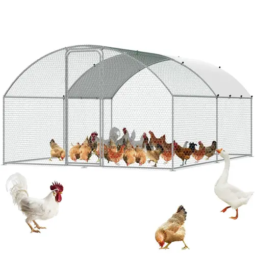 VEVOR Galvanized Steel Large Chicken Coop Enclosure, 9.8x12.9x6.6 ft Walk-In Poultry Pen with Waterproof PE Canopy, Dome Roof Hen House with Security Lock for Backyard Farm Protection