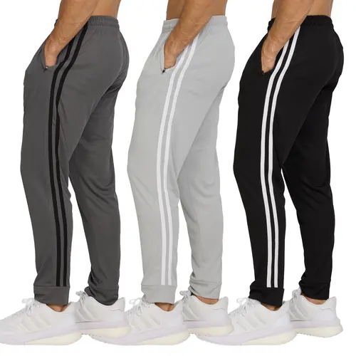 PURE CHAMP Men's 3-Pack Workout Joggers, Lightweight Mesh Elastized Dry-Fit Fast Dry Stretchy Athletic Pants with Active Fit, Zipper Pockets, Polyester Fabric, Workout Jogger, Dry-Fit Men's Sports Joggers, Quick Drying Jogger