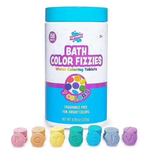 Tub Works Bath Color Fizzies Bath Toy for Kids - 150-Count Non-Toxic Fragrance-Free Tablets, 7 Vibrant Colors for Creative Bathtime, Enhances Cognitive Skills, Skin Care Cleansing Soap Body Care