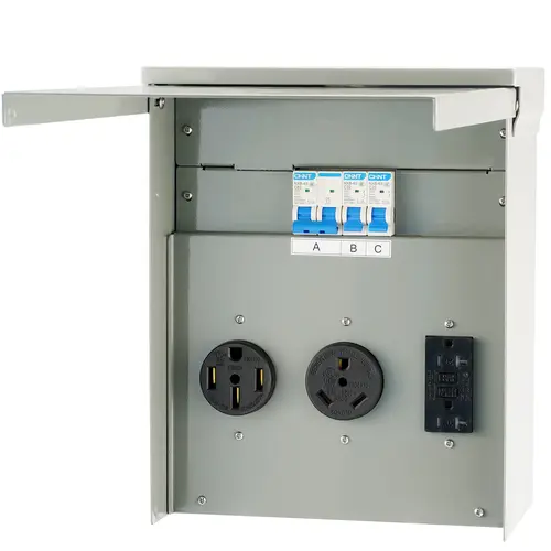 【Summerfinds】VEVOR Reliable & Durable Temporary Power Panel, 125/250V RV Box with 20/30/50A Receptacles, 15A GFCI, Grounding Wire, NEMA 3R Watersafe, UL-Tested for RV Camper Trailer
