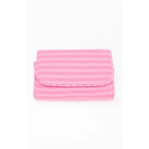 John Galt Women's Pink Striped Makeup Bag