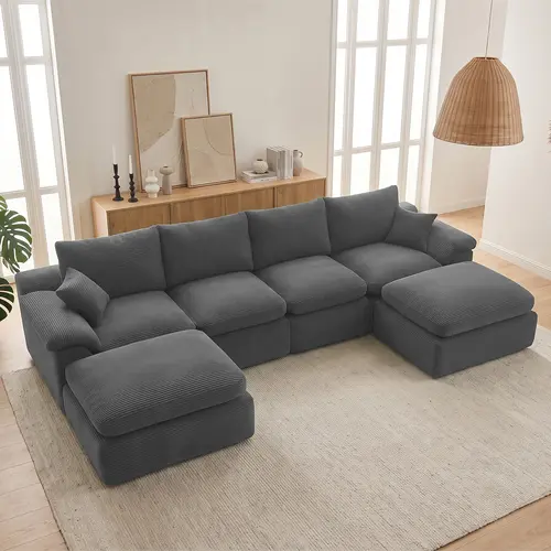 【2-4 Packages】105"-160.9''Cloud Sectional Couch, Boneless Couches for Living Room, L Shaped Couch with Convertible Ottoman, Modular Sectional Sofa with Deep Seat, Comfy Soft Cushions, No Assembly
