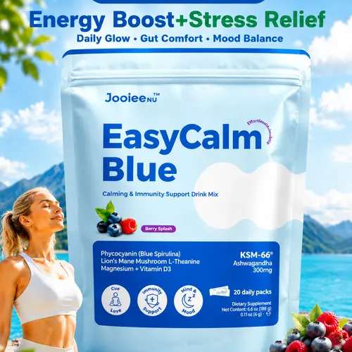 JooieeNu EasyCalm Blue Daily Wellness Dietary Tablets - Sugar-Free Drink Mix, Anxiety Relief Supplements, Gut Support, Body Health, Healthy Swaps, Immune-Metabolism Boost, Calm+Focus, Blue Spirulina, KSM66 Ashwagandha, Magnesium, Vitamin, 20 Servings