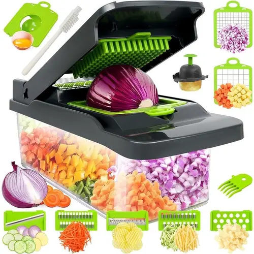MIUVA Pro Multifunctional Kitchen Fruit & Vegetable Chopper - Smooth Blade, Secure Lid, Chopping Container, Slicer Dicer Cutter, Mandoline Slicer for Salad & Garlic Prep - Thanksgiving Cooking Utensil, Mother's Day Gift, Stainless