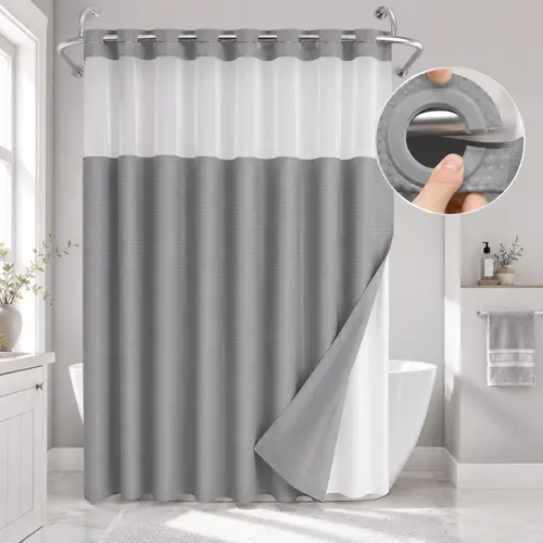 No Hook  Waffle Pattern Shower Curtain, 1 Count Modern Simple Bathroom Curtain with Snap in Liner Set, Shower Curtain Liner, Bathroom Decor, Size Adaptability Bathroom Accessories for Hotel Salon Room Home Decor