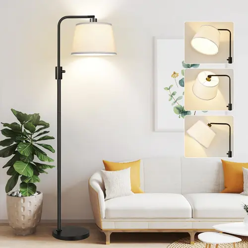 Nintiue Upgraded Dimmable Adjustable Mechanism Floor Lamp, 1000 Lumens LED Edison Bulb Included, Modern Arc Linen Shade Black Decor, Ambient LED Lighting Bases & Shades for Living Room Bedroom Mood Lighting, Lights For Bedroom