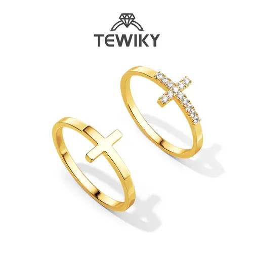 Tewiky Cross Rings For Women Girls Dainty Trendy Stackable Ring Set Thin Cz Cross Finger Rings For Women Non Tarnish Simple Statement Rings Wedding Bands Jewelry Size 5-10 For Easter
