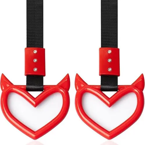Two heart-shaped handle drift pendant keychains | Red devil-style car ornaments