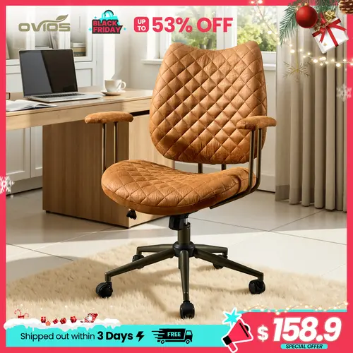 【Back To School】Ovios Home Office Desk Chair with Durable Silent Casters, Wide Seater Computer Chair with Lumbar Support Adjustable Height, 360° Rolling Swivel Rocking Executive Task Armrests Chair
