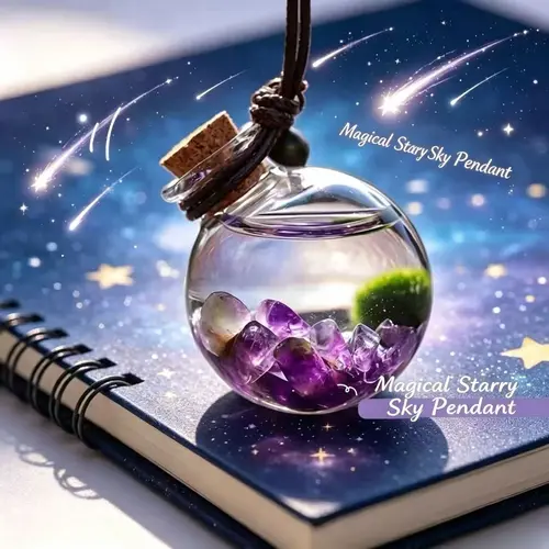 Enchanting Purple Live Marimo Pendant - A Mystical Aquarium Pet Decor & Portable Self-Sustaining Habitat (Includes LIVELY Moss Ball Pet)