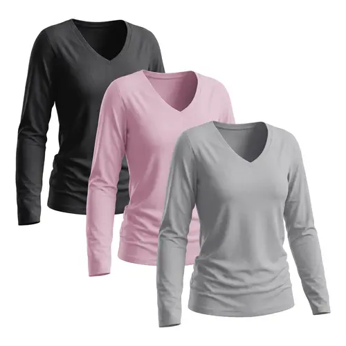 SHOWITTY Outlets Womens 3-Pack Long Sleeve Shirts – Soft Casual Tops for Workout, Travel & Everyday Wear