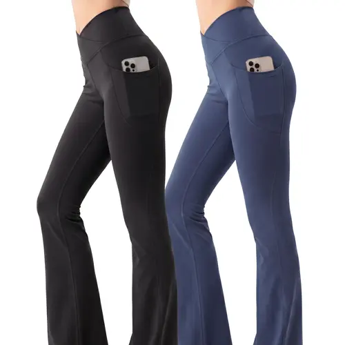 SHOWITTY Outlets Women’s High-Waisted Flare Leggings – Crossover Bootcut Yoga Pants with Pockets for Workout & Lounge #tiktokshopsummersale