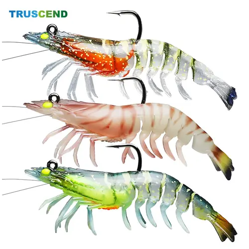 TRUSCEND Easy Catch Pre-Rigged Soft Fishing Lure Set - Durable TPE Weedless Bass Jig, Shrimp & Crayfish Baits with Life-Like Swim, Balanced Weight, Jointed Lures for Freshwater Sea Fishing Accessories, Crappie Jigs
