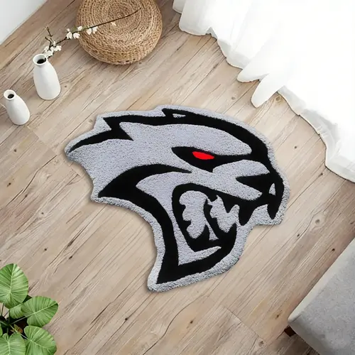Trendy Leopard Head Carpet, Contrast Plush Decorative Rug, Anti-Slip Floor Mat for Living Room Coffee Table, Gaming Room Decor