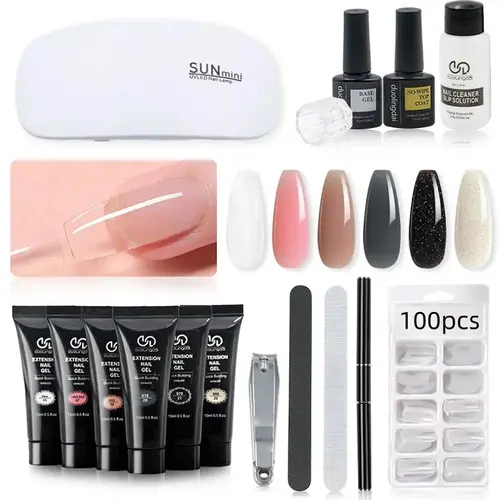 Professional Polygel Nail Kit Complete with UV Light, 6 Colors Gel Nail Extension Starter Kit, Great for Beginners with Everything, Nail Art DIY at Home