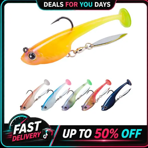 TRUSCEND TPE Body Bass Fishing Lure - 0.4oz Pre-Rigged Tadpole Bait, Fluorescent Glow Spots & Spinner, Enhanced Durability, Long Cast, Fish Attractor Light Lures for Fresh/Salt Water Spin Casting, Fishing Equipment, Fisherman Gift, Bass Fishing Lures, Slo